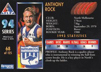 1994 Dynamic AFLPA #68 Anthony Rock Back